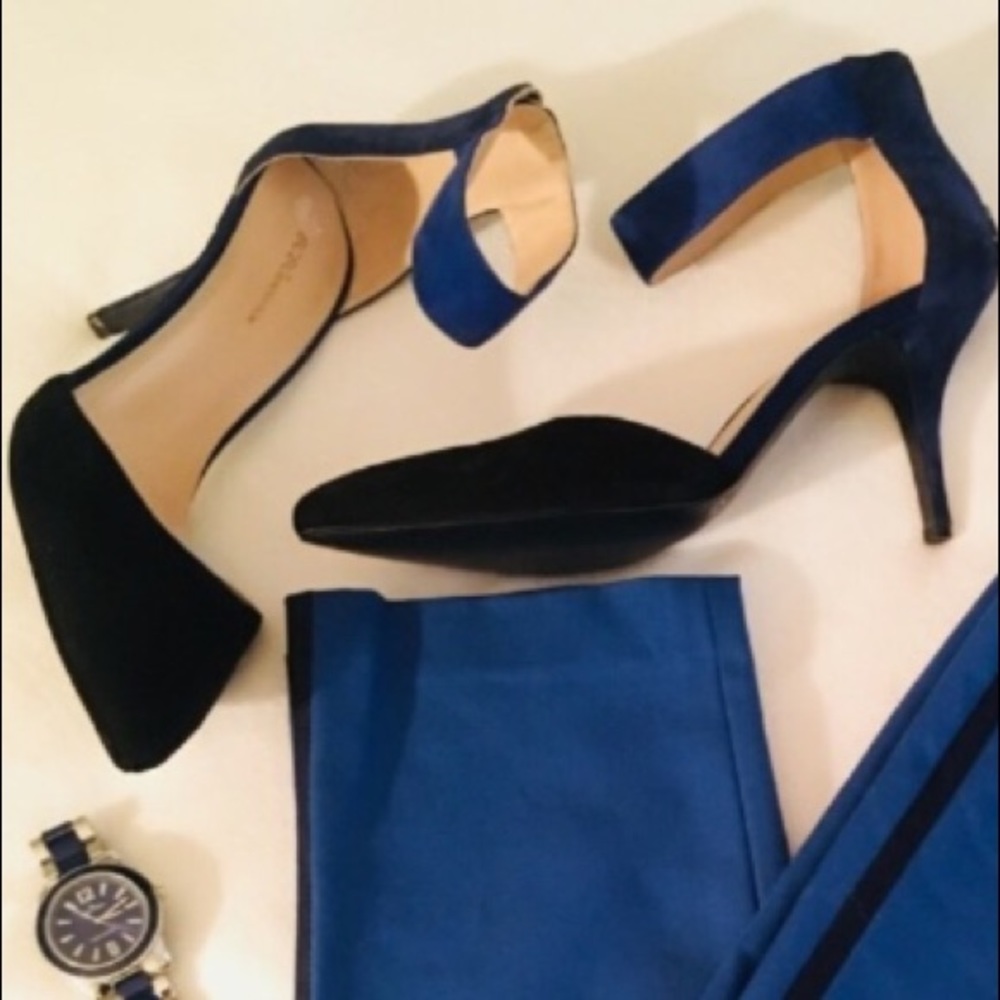 Black & Royal Blue Suede Heels Size 10 Pumps